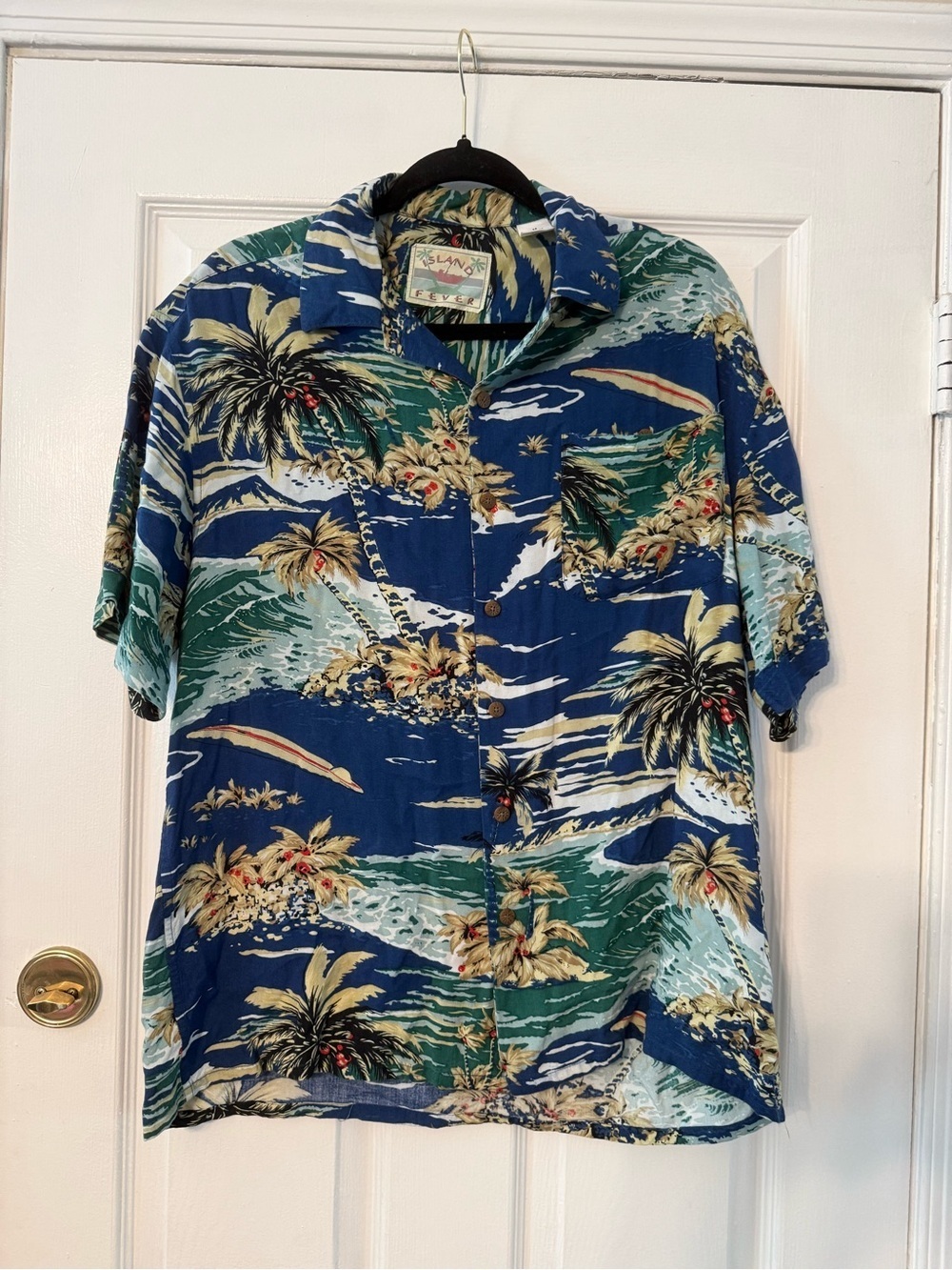 Blue Tropical Palm Print Hawaiian Button-Down Shirt - Men